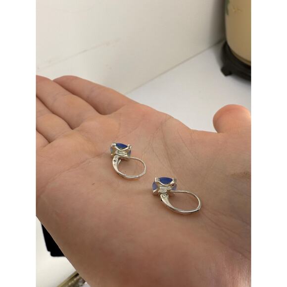 Stunning Vintage Sterling Silver Blue Cats Eye Earrings - Picture 8 of 10